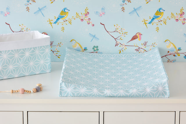 Cover for wedge changing pad white diamonds on pastel blue