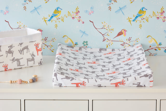 Cover for wedge changing pad small fawns gray orange on white