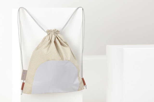 Drawstring bag irregular golden dots on olive green