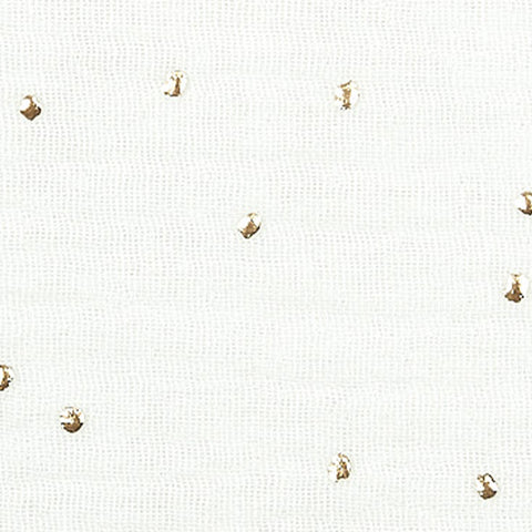 Stoff Musselin goldene Punkte auf Weiß MGE SSS096