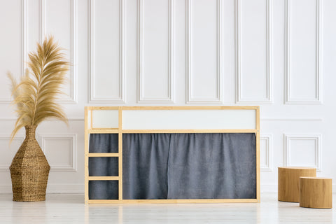 Hochbettvorhänge Set 2+1 Musselin goldene Punkte auf Grau passend für Kura Bett