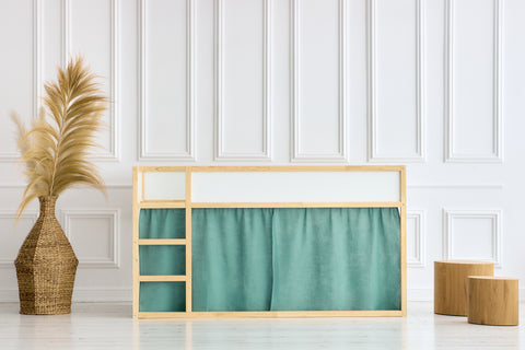 Hochbettvorhänge Set 2+1 Musselin nilblau passend für Kura Bett