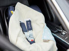 Babydecke für Babyschale Winter aus glattem Baumwollstoff – glatter Baumwollstoff weiße Diamante auf Pastel Blau, Anwendung