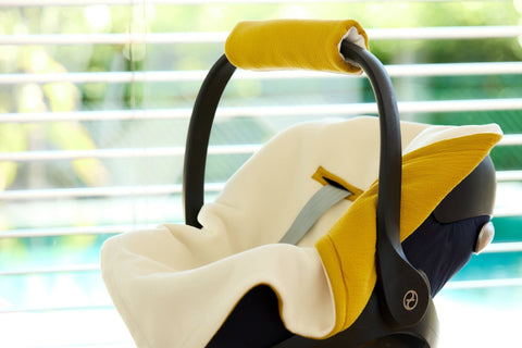 Babydecke für Babyschale Winter aus Doppelkrepp – Doppelkrepp Gelb Mustard, Anwendung