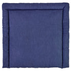 Ein rechteckiges, plüschiges Haustierbett mit erhöhten Rändern von KraftKids in der Draufsicht und mit dunkelblauem Leinenstoff wie die Wickelauflage Leinen blau dunkelblau.