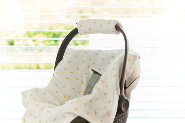 Babydecke für Babyschale Sommer – Musselin gelbe Zitronen, Anwendung