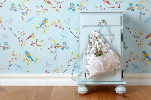 Turnbeutel kleine Rehkitze grau orange auf Weiß