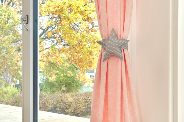 Curtain tieback white dots on grey