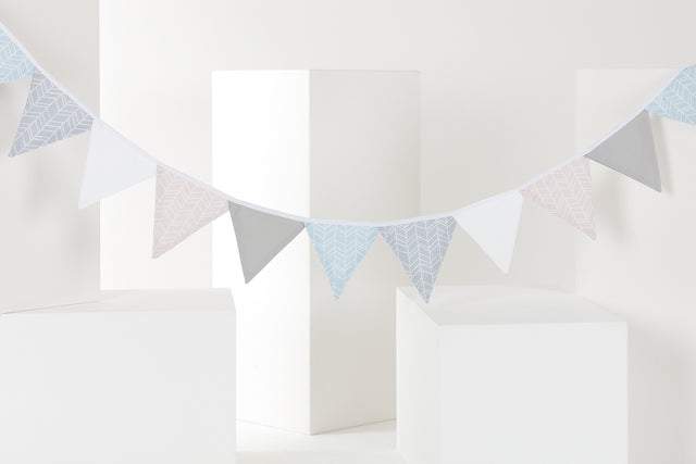 Bunting feather pattern pink blue grey