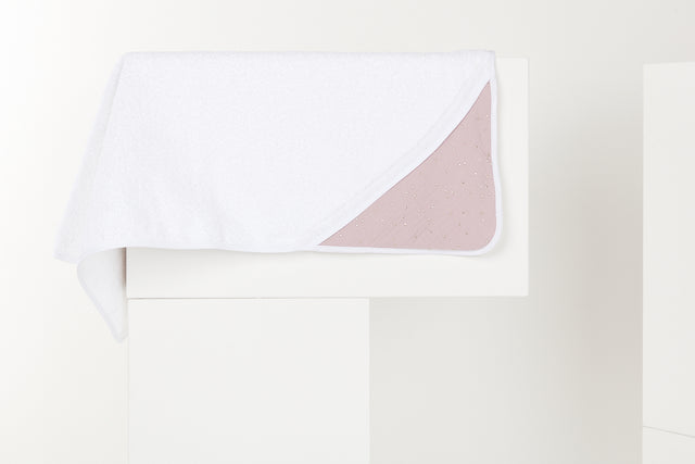 Hooded towel muslin gold dots on pink