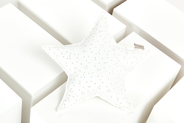 Star pillow muslin gold dots on white