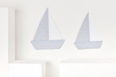 Segelboot weiße Feder Muster auf Blau weiße Feder Muster auf Grau