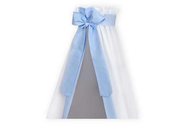 Bed canopy white dots on light blue