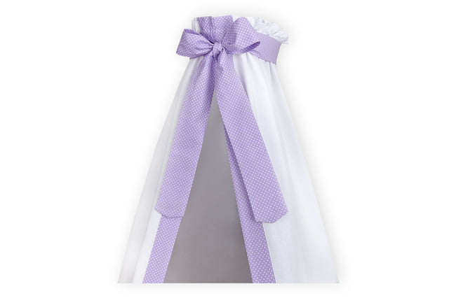 Bed canopy white dots on purple