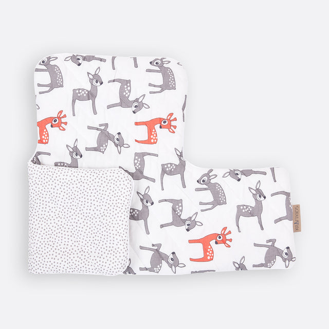 High chair cushion small fawns gray orange on white gray irregular dots on white