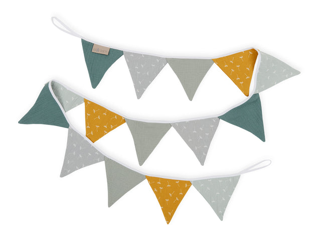 Bunting of dandelions on yellow and gray