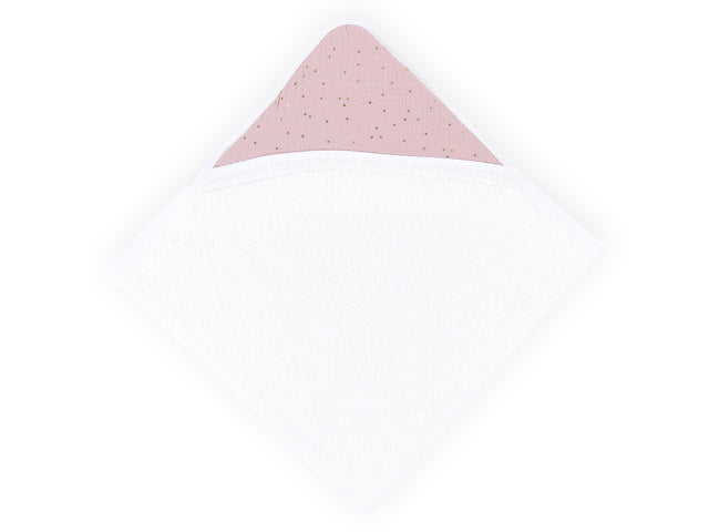 Hooded towel muslin gold dots on pink