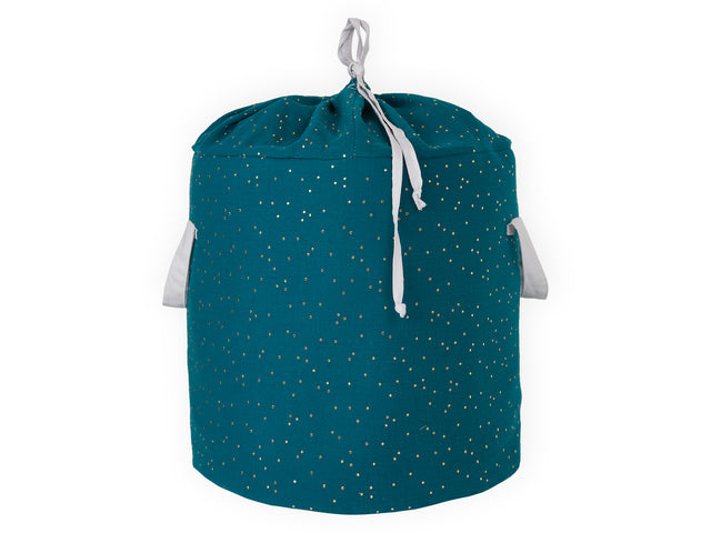 Toy basket muslin gold dots on teal