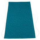 Ein Sonnensegel Musselin mit goldenen Punkten auf Petrol von KraftKids, aus luftdurchlässiger Baumwolle, liegt flach ausgebreitet mit weißen Bindebändern für Taille und Nacken.